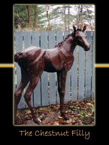 the chestnut filly steel sculpture by canadian sculptor hilary clark cole